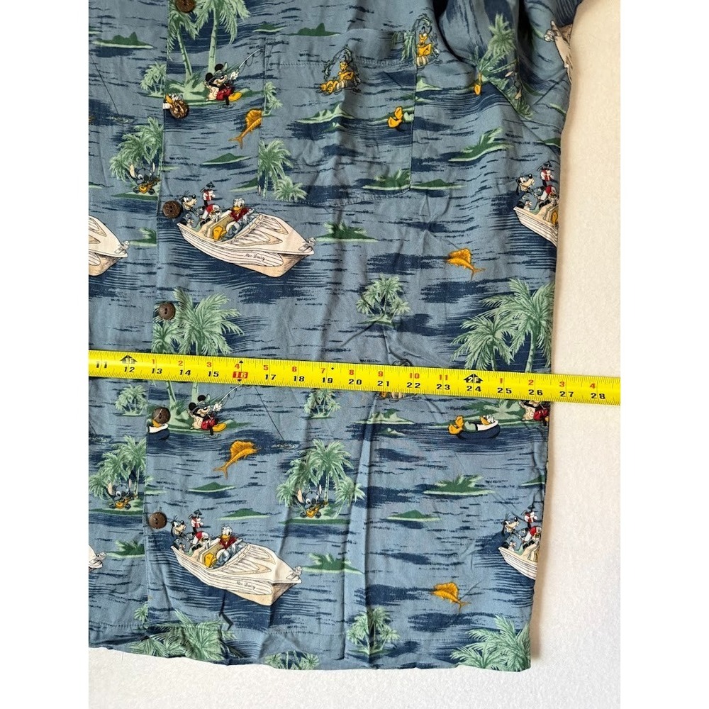 Walt Disney World Mickey Hawaiian Shirt XXL Blue Rayon Fishing Boat Aloha Casual - Picture 8 of 14